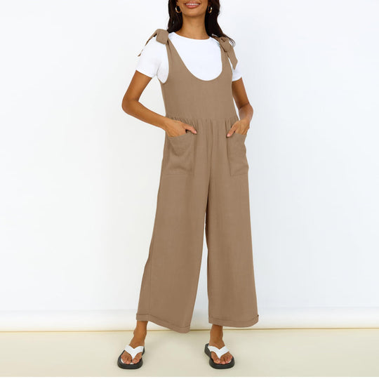 Damen Lässiger Jumpsuit mit verstellbaren Trägern und weitem Bein EB