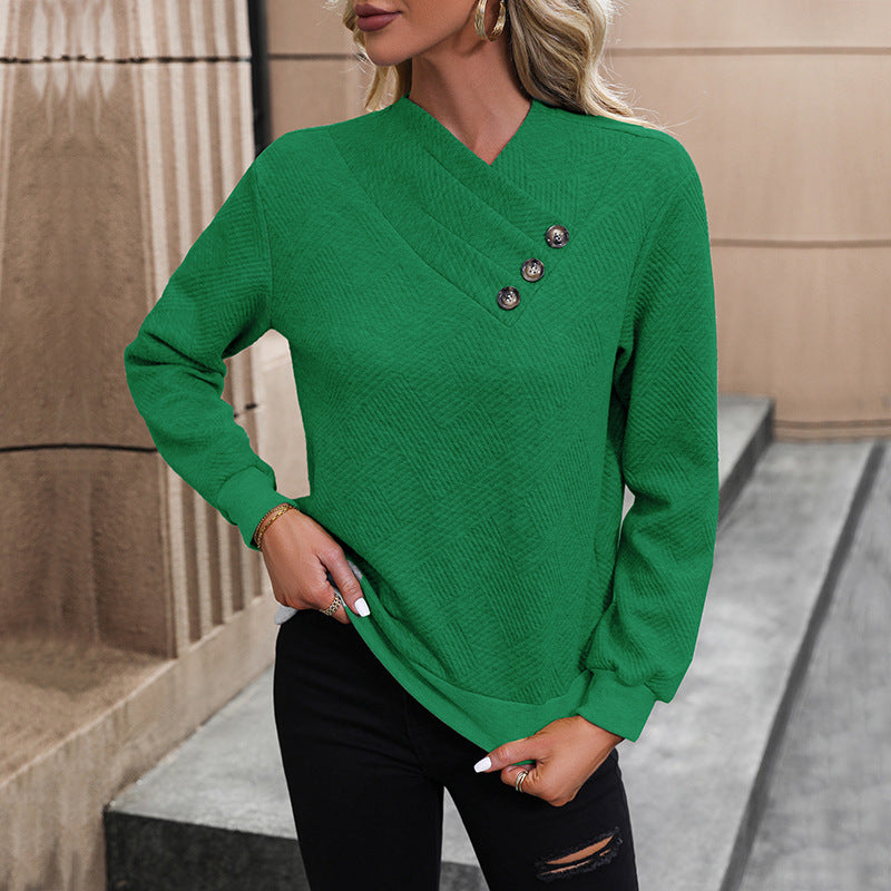 Damen eleganter Pullover mit asymmetrischem Ausschnitt und Knopfdetails EB