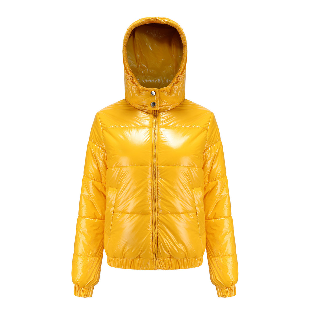 Damen Hochglänzende Steppjacke mit abnehmbarer Kapuze EB