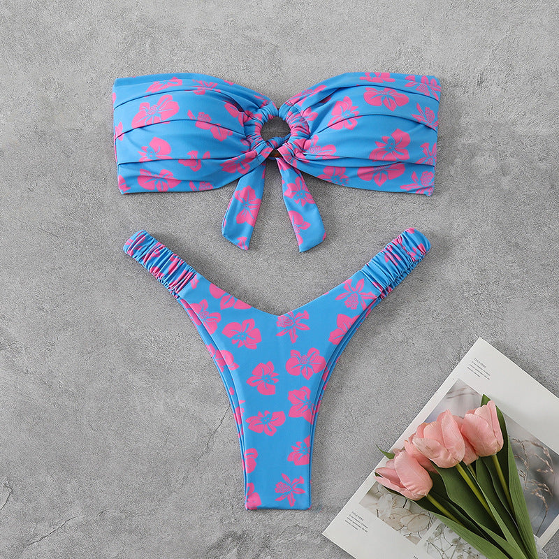 Damen Bandeau-Bikini mit raffiniertem Blumenmuster EB
