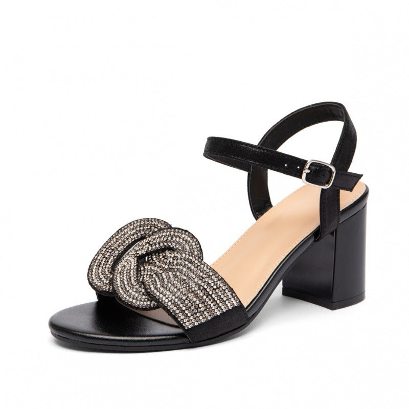 Damen Glamouröse Sandalen mit funkelndem Riemen und elegantem Blockabsatz EB