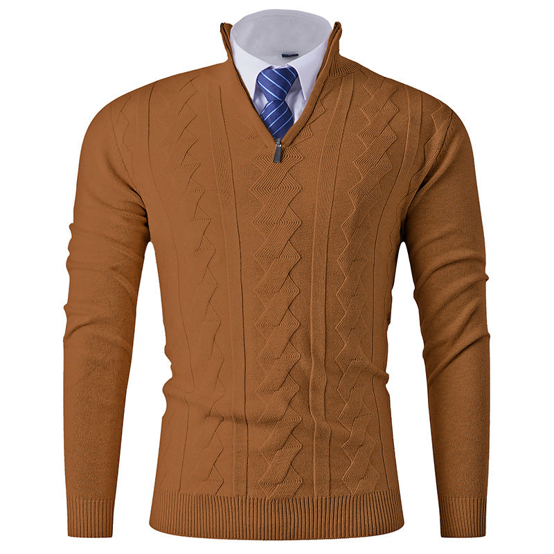 Herren eleganter Stehkragenpullover mit strukturiertem Zipper EB