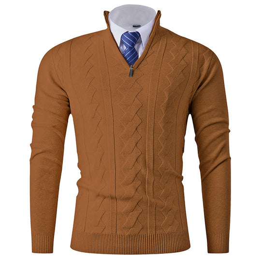 Herren eleganter Stehkragenpullover mit strukturiertem Zipper EB