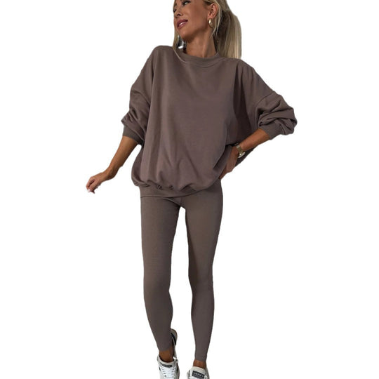 Damen zweiteiliges Lounge-Set mit oversized Sweatshirt und enganliegender Rippleggings EB
