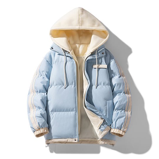Herren wattierter Parka-Hybrid mit innenliegendem Hoodie, seitlichen Streifen und Zwei-Wege-Reißverschluss EB