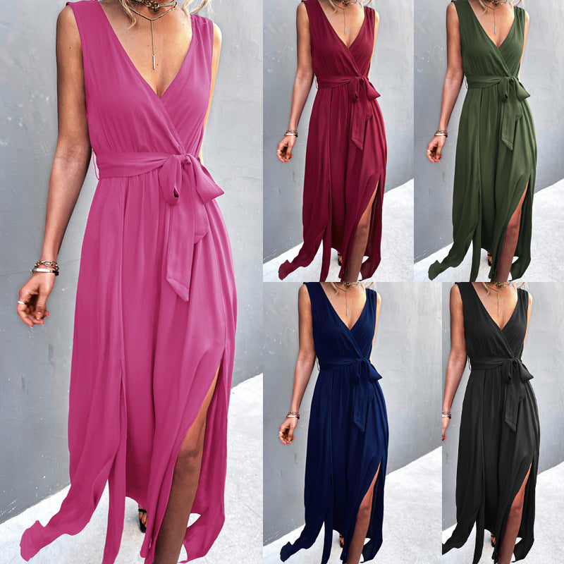 Damen Wickelkleid mit eleganter Schärpe und hohem Schlitz EB