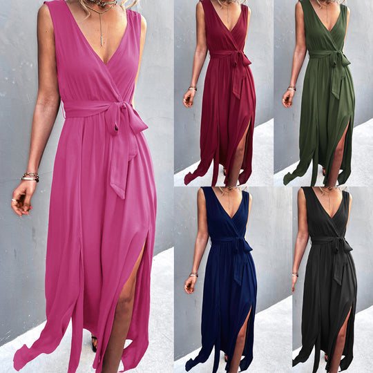 Damen Wickelkleid mit eleganter Schärpe und hohem Schlitz EB