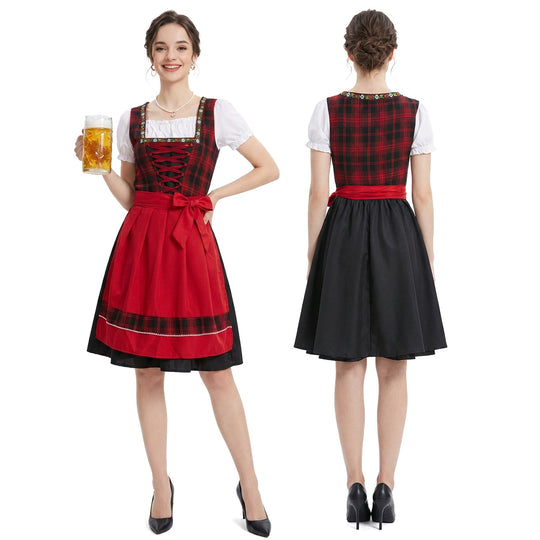 Damen nan traditionelles Trachten-Dirndl mit Schnürleiste, A-Linie Rock und Schleifen-Schürze EB