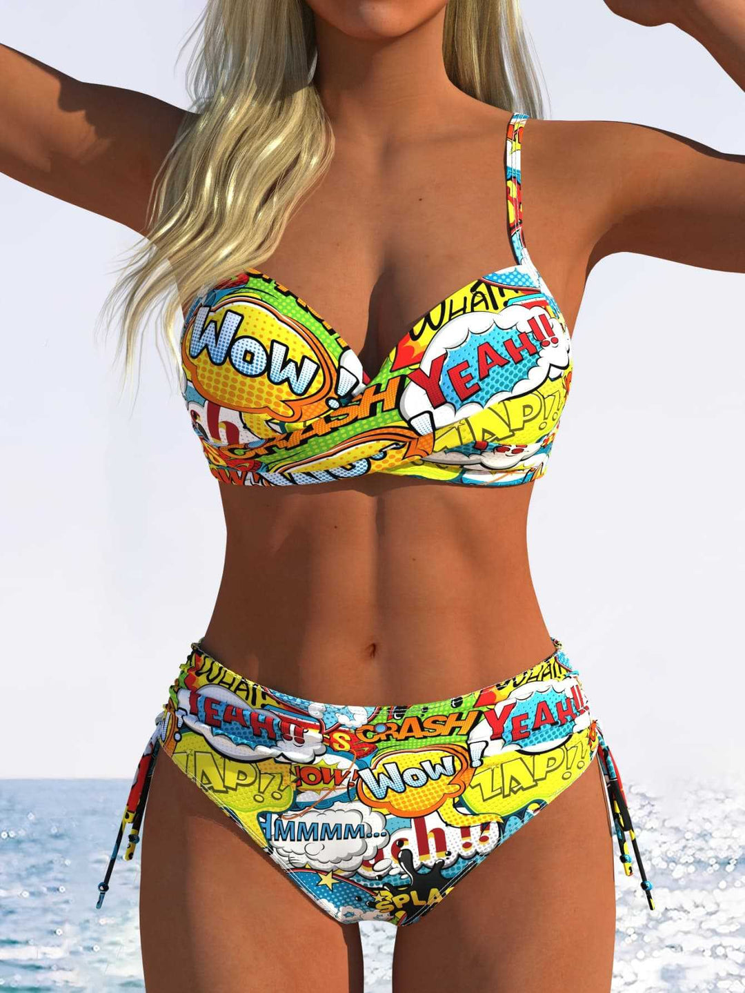 Damen Bikini-Set mit geometrischem Design und verstellbarem Bund EB