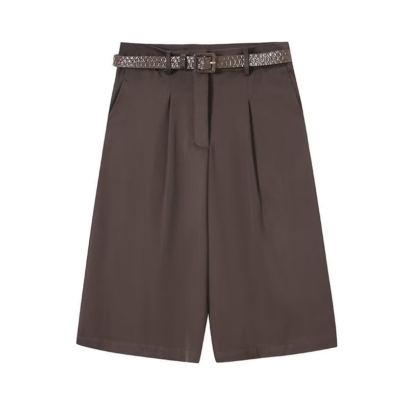 Damen elegante Hochwasser-Shorts mit geflochtenem Gürtel EB