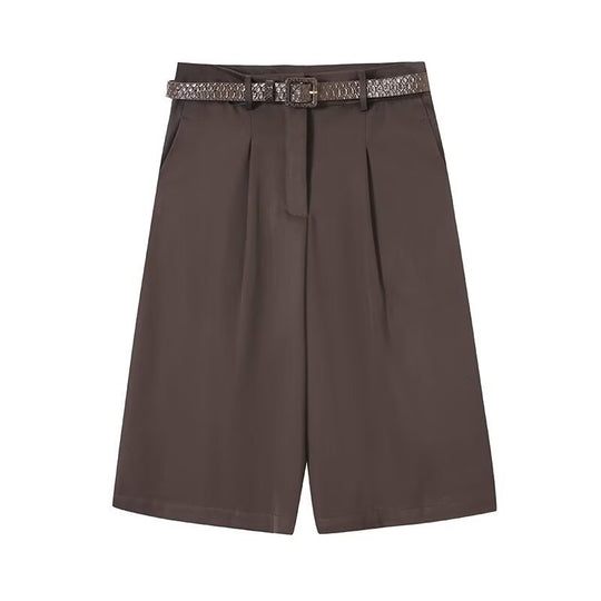 Damen elegante Hochwasser-Shorts mit geflochtenem Gürtel EB