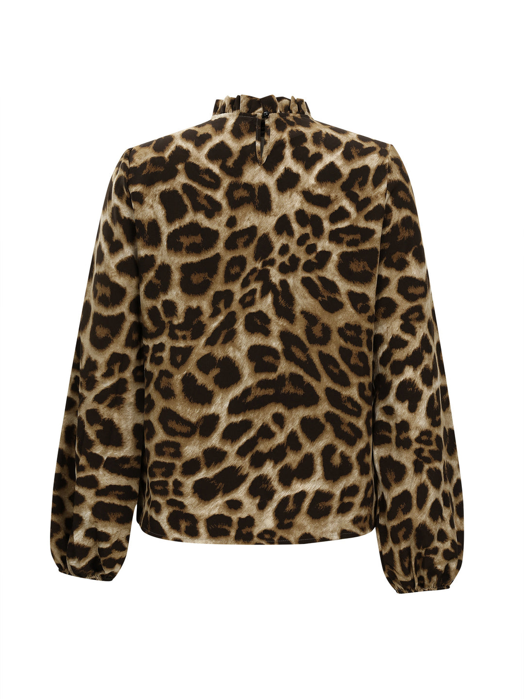 Damen Bluse mit elegantem Leopardenmuster und Rüschenkragen EB