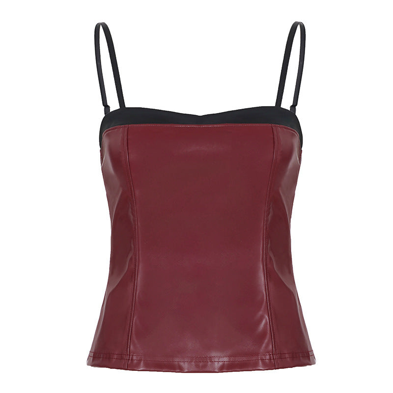 Damen-Crop-Top aus Kunstleder mit raffinierten Trägern EB