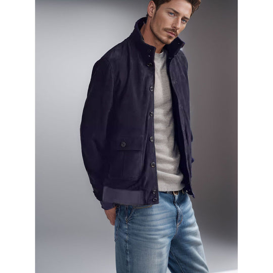 Herren modische Übergangsjacke mit hohen Kragen und aufgesetzten Taschen EB