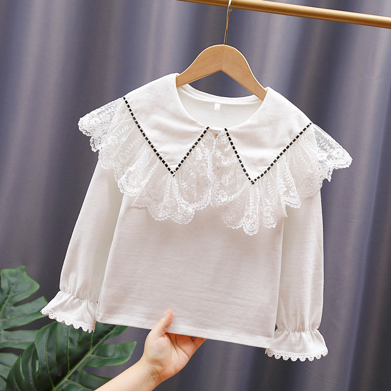Damen Vintage Langarmshirt mit Spitzenkragen EB