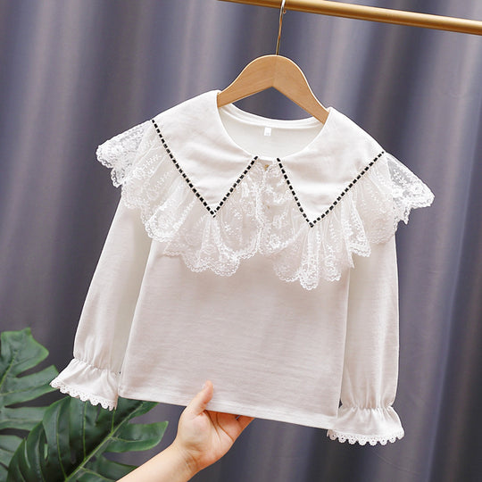 Damen Vintage Langarmshirt mit Spitzenkragen EB