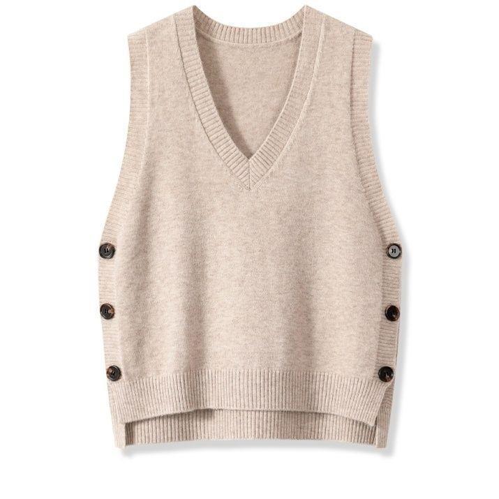 Damen Strickweste mit V-Ausschnitt und Knopfdetails EB