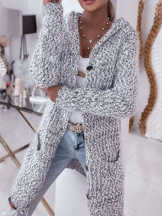 Damen Grobstrickjacke mit Kapuze und praktischen Taschen EB