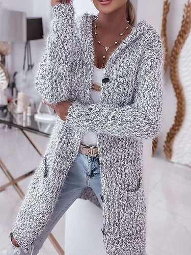 Damen Grobstrickjacke mit Kapuze und praktischen Taschen EB