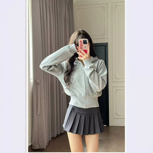 Damen lässige Kapuzenjacke mit Reißverschluss und praktischen Taschen EB