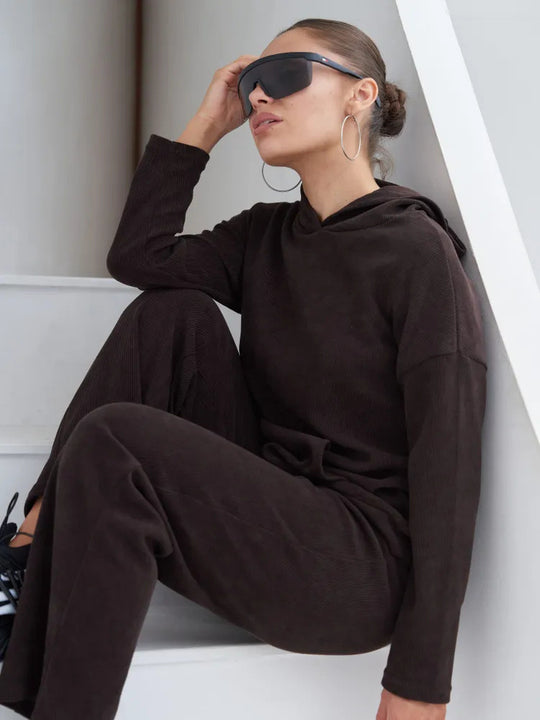 Damen bequemer Kapuzenpullover mit passender Jogginghose EB