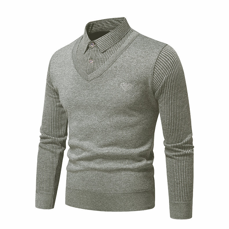 Herren Strickpullover mit V-Ausschnitt und modernem Rippenmuster EB