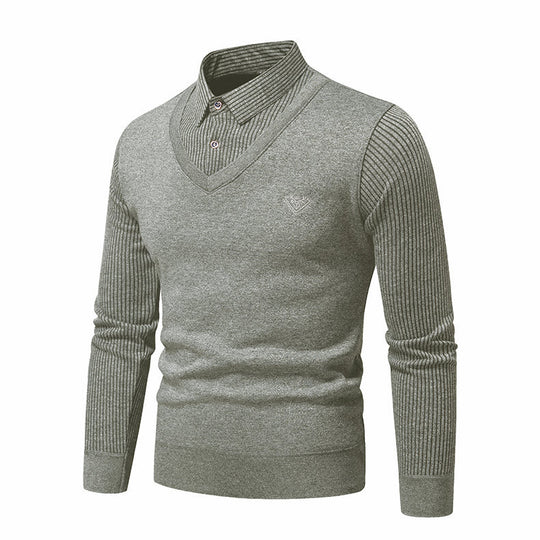 Herren Strickpullover mit V-Ausschnitt und modernem Rippenmuster EB