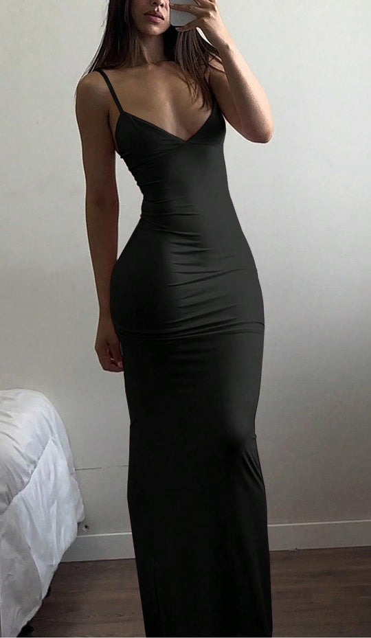 Damen Elegantes Etuikleid mit tiefem V-Ausschnitt und trägerlosem Design EB