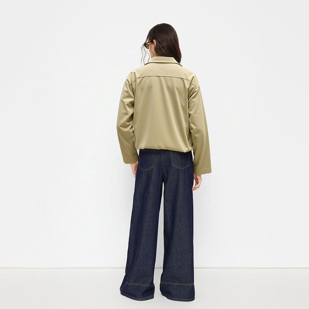 Damen kurze Oversize-Bomberjacke mit Reißverschluss, leichtem Kragen und elastischem Saum Eichborn Berlin
