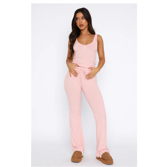 Damen lässiges Freizeit-Set mit kurzer Bluse und weiten Hosen EB