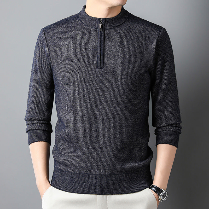 Herren Pullover mit halbem Reißverschluss und strukturiertem Design EB