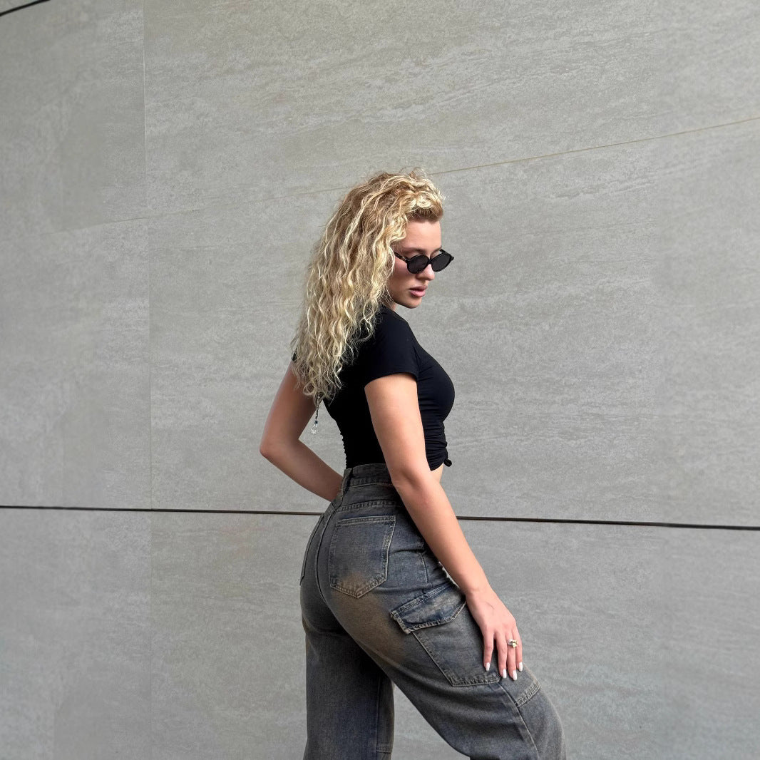 Damen modische Cargo-Jeans mit praktischen Seitentaschen und lässigem Schnitt EB