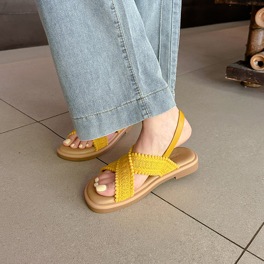 Damen modische Sandalen mit dekorativem Geflecht und komfortablem Fußbett EB