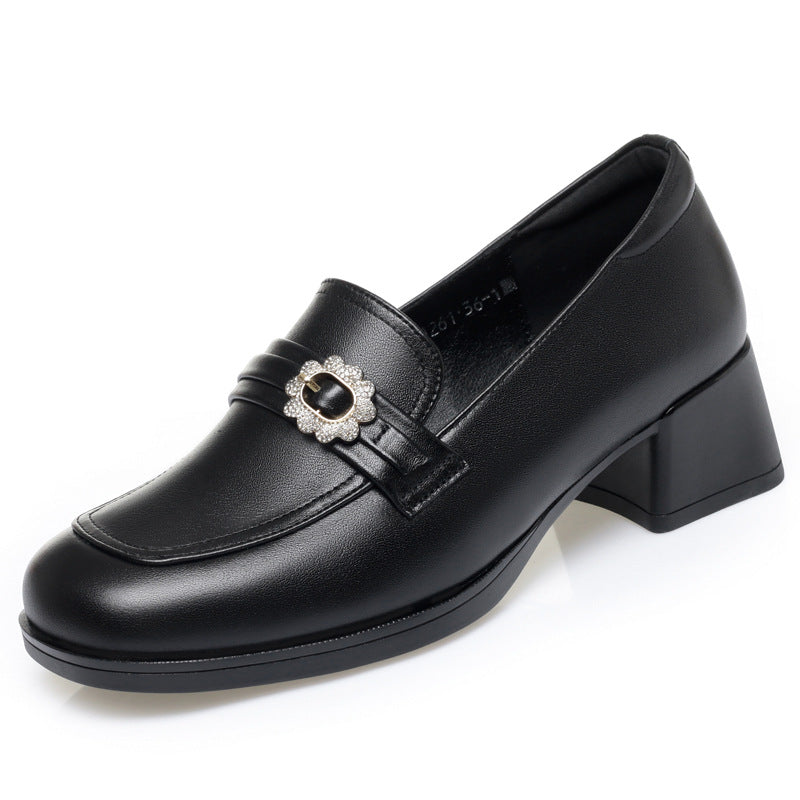 Damen Elegante Mokassins mit modischem Schmuckdetail und komfortablem Blockabsatz EB