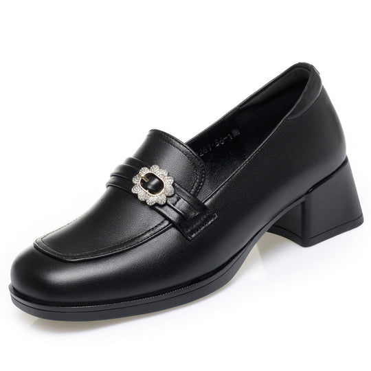Damen Elegante Mokassins mit modischem Schmuckdetail und komfortablem Blockabsatz EB