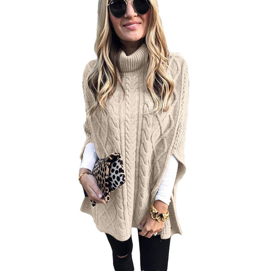 Damen Strickponcho mit hohem Kragen EB