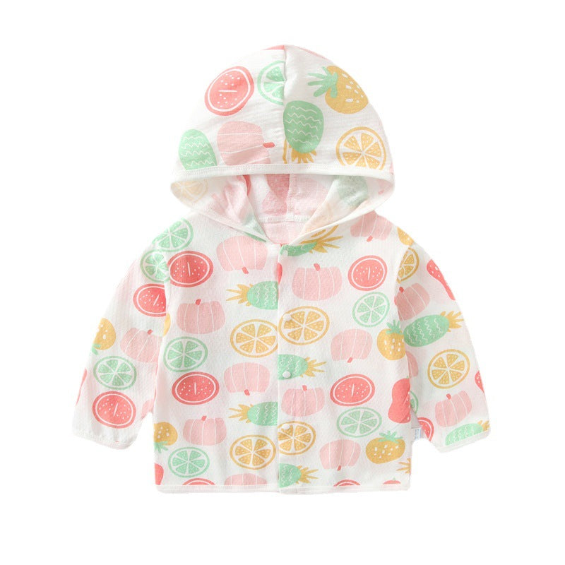 Unisex nan leichte Kapuzenjacke aus Baumwolle für Babys mit ganzflächigem Herzdruck und Druckknopfverschluss EB
