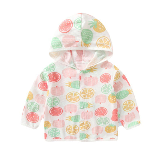 Unisex nan leichte Kapuzenjacke aus Baumwolle für Babys mit ganzflächigem Herzdruck und Druckknopfverschluss EB