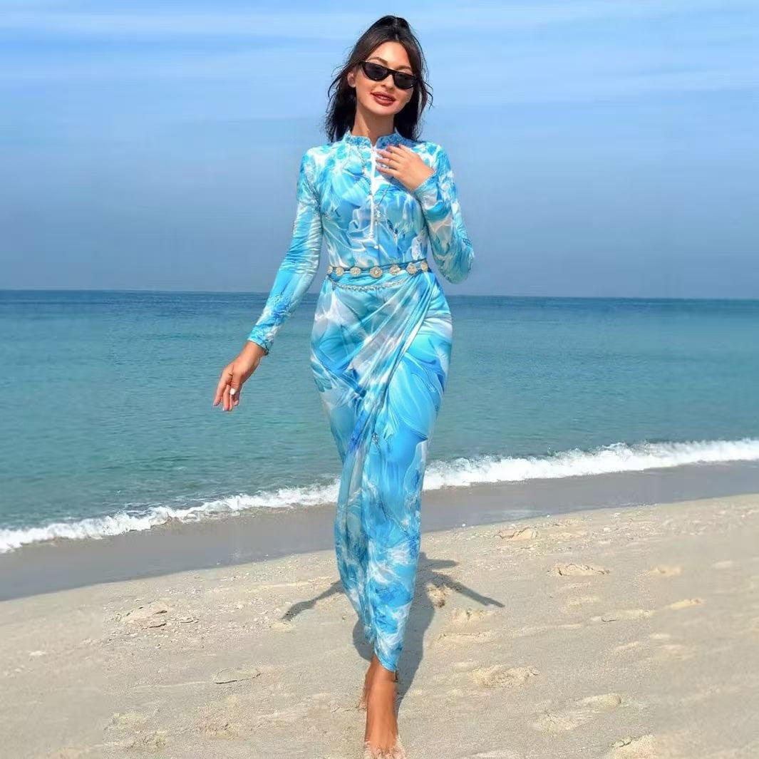 Damen eleganter Strandanzug mit figurbetontem Schnitt und floralem Design EB