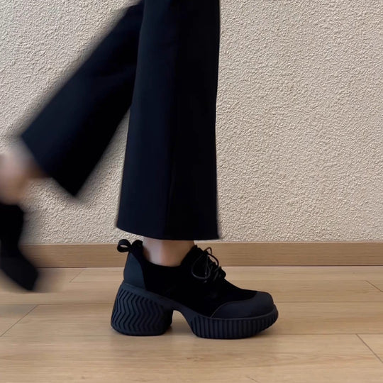 Damen bequeme Plateau-Schnürschuhe mit robustem Sohlenprofil und trendigem Design EB