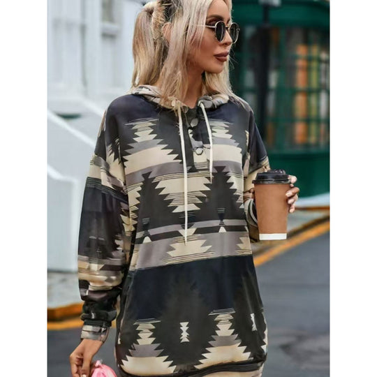 Damen Relaxed Fit Bohemian Grafik Hoodie EB