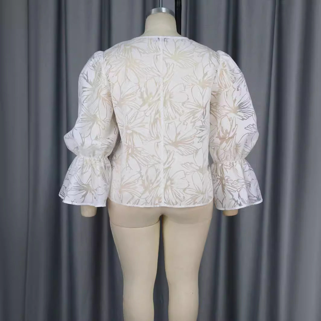 Damen Elegante Bluse mit voluminösen Ärmeln und floralem Muster EB