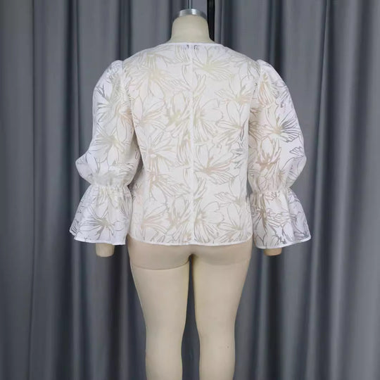 Damen Elegante Bluse mit voluminösen Ärmeln und floralem Muster EB