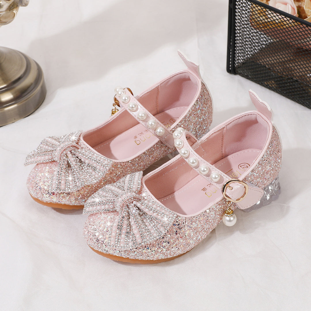 Damen Glitzernde Ballerinas mit Perlenverschluss EB