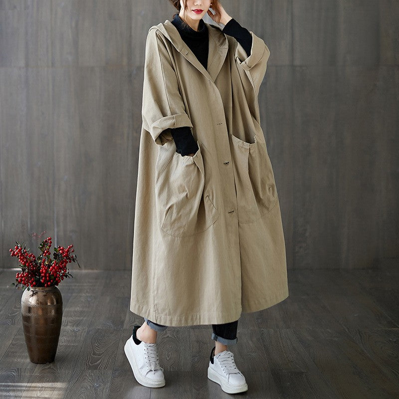 Damen Oversized Kapuzenmantel mit praktischen Taschen EB