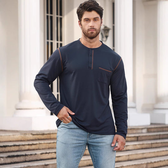 Herren Langarmshirt mit Knopfleiste und Brusttasche EB