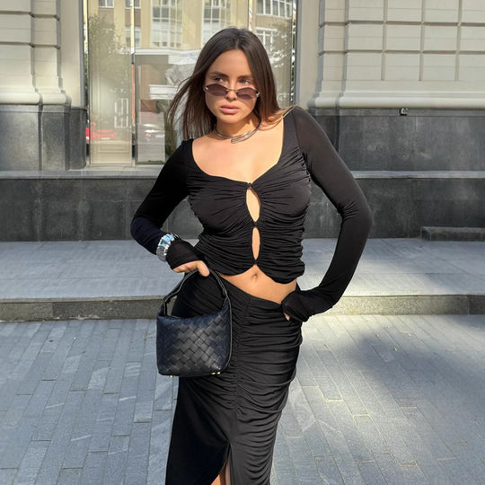 Damen elegante und figurbetonte Midi-Kleid mit Schlüsselloch-Ausschnitt EB