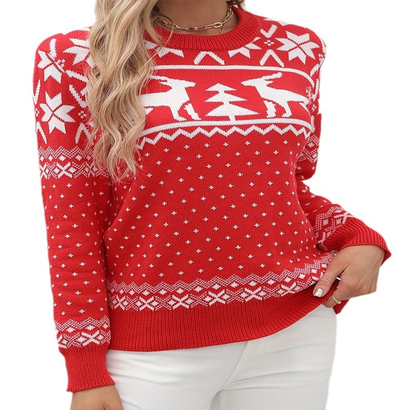 Damen Weihnachts-Pullover mit inuitiven Motiven und Rundhalsausschnitt EB