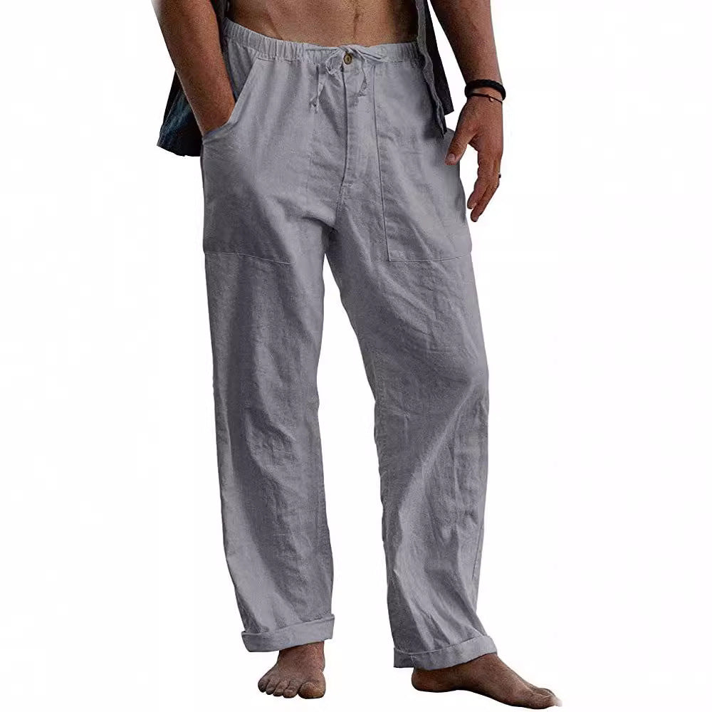 Herren nan leichte Leinenhose mit elastischem Bund und geradem Schnitt EB
