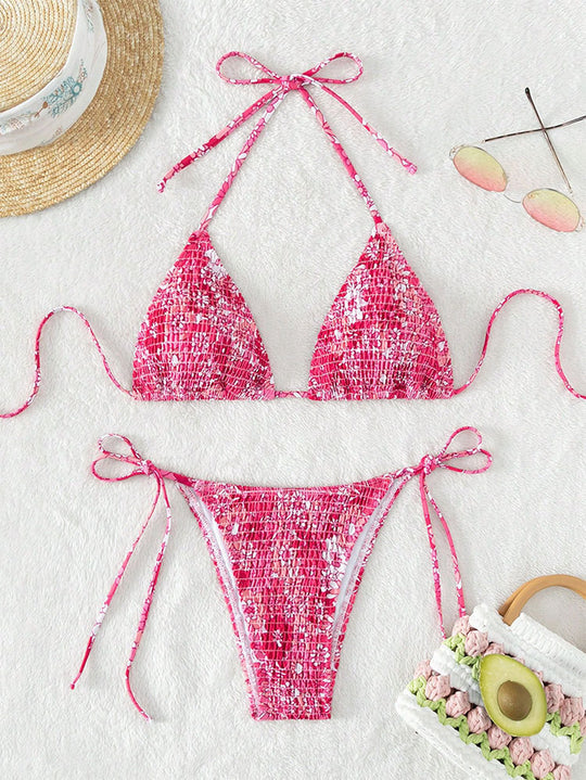 Damen Triangel-Bikini mit verspieltem Blumenmuster EB